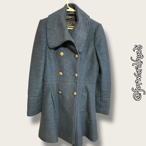 Guess Wool Blend Teal Colored Pea Coat Size Large - Picture 4 of 13